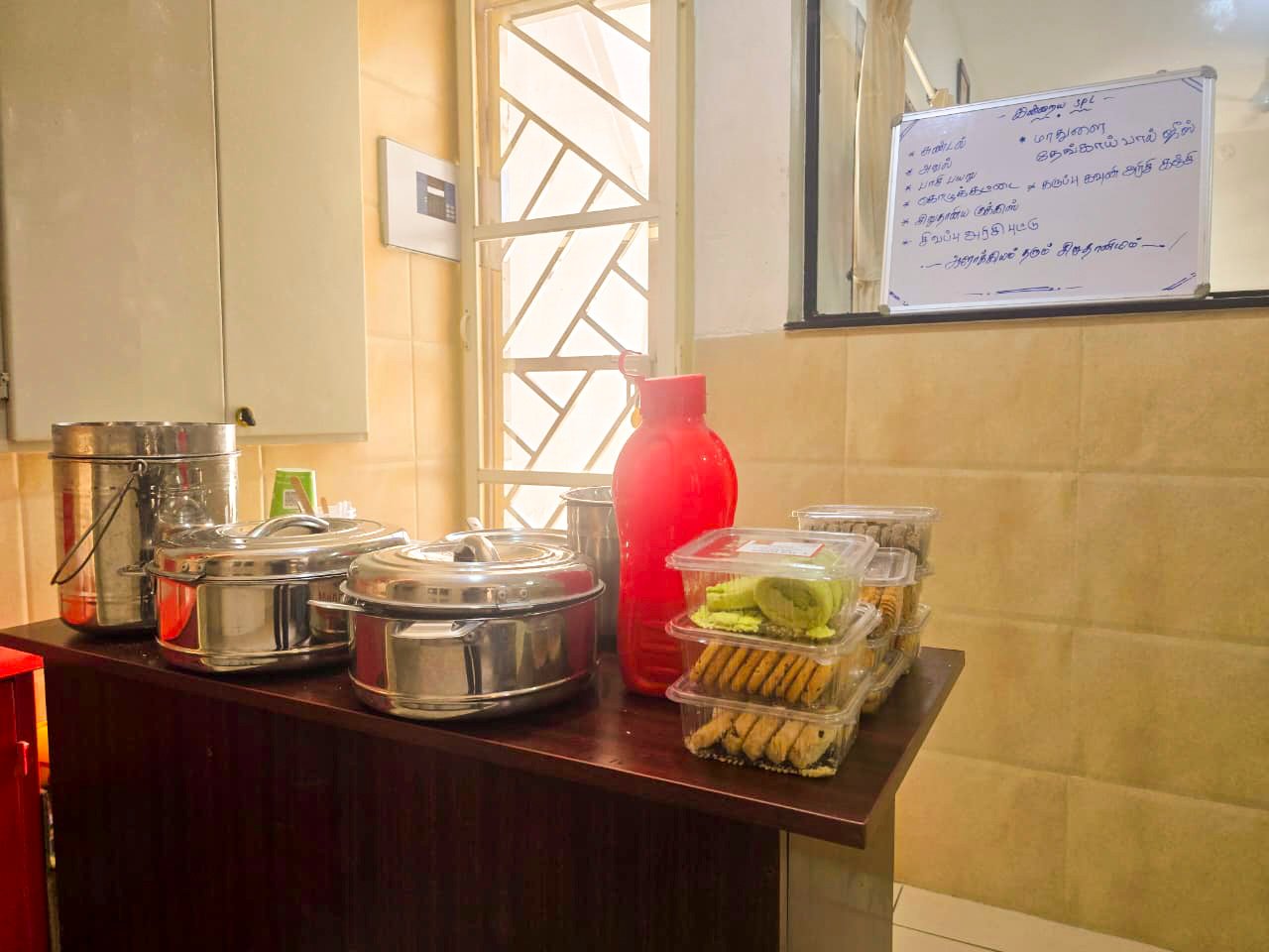Hospital food counter with serving arrangements — Dhanya Hospitals, Rajapalayam