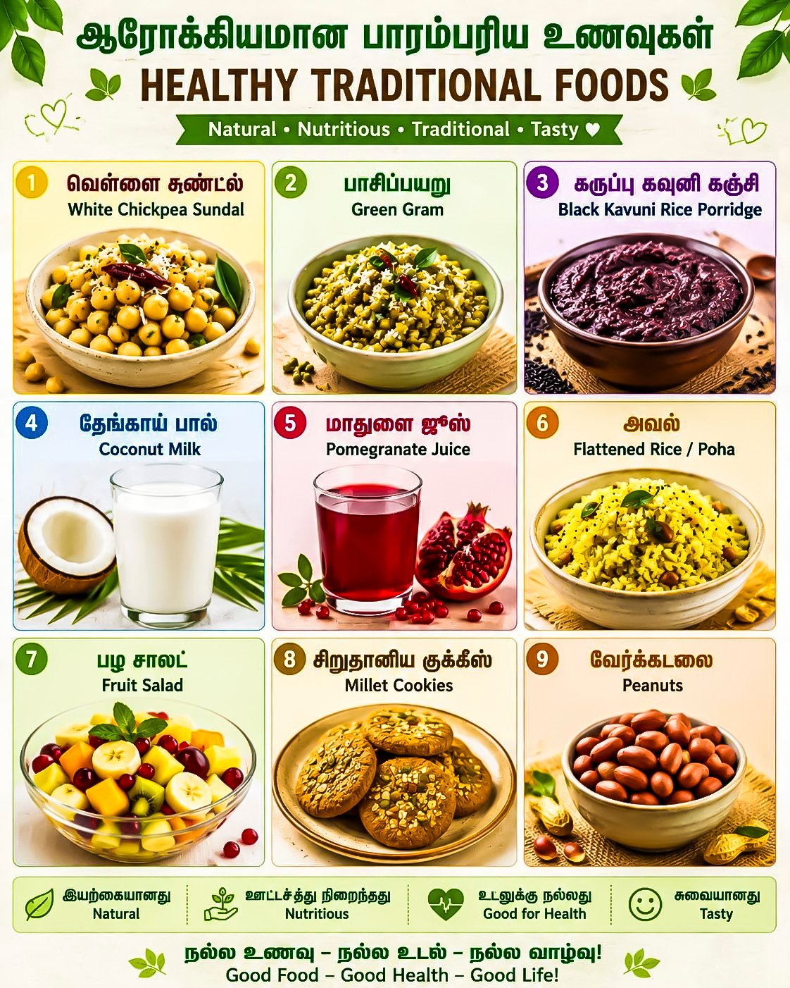Healthy Traditional Foods menu at Dhanya Hospitals, Rajapalayam — traditional Indian foods with nutritional information