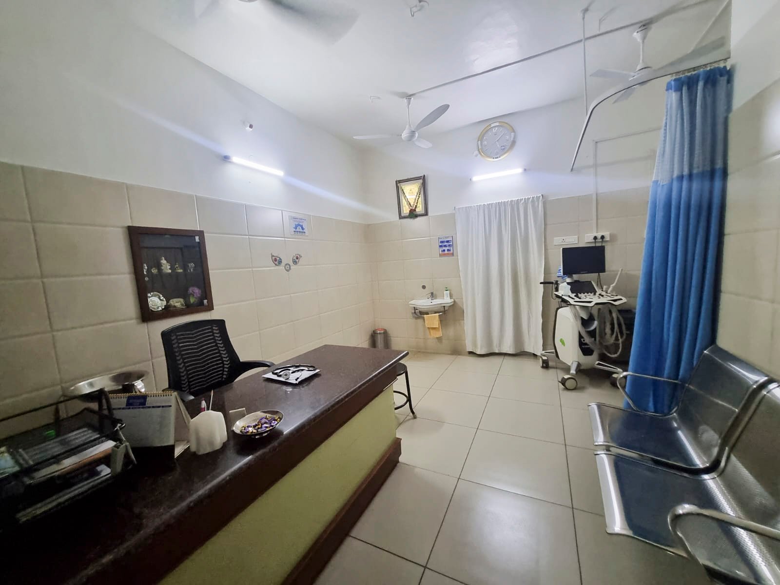 Consultation room at Dhanya Hospitals, Rajapalayam